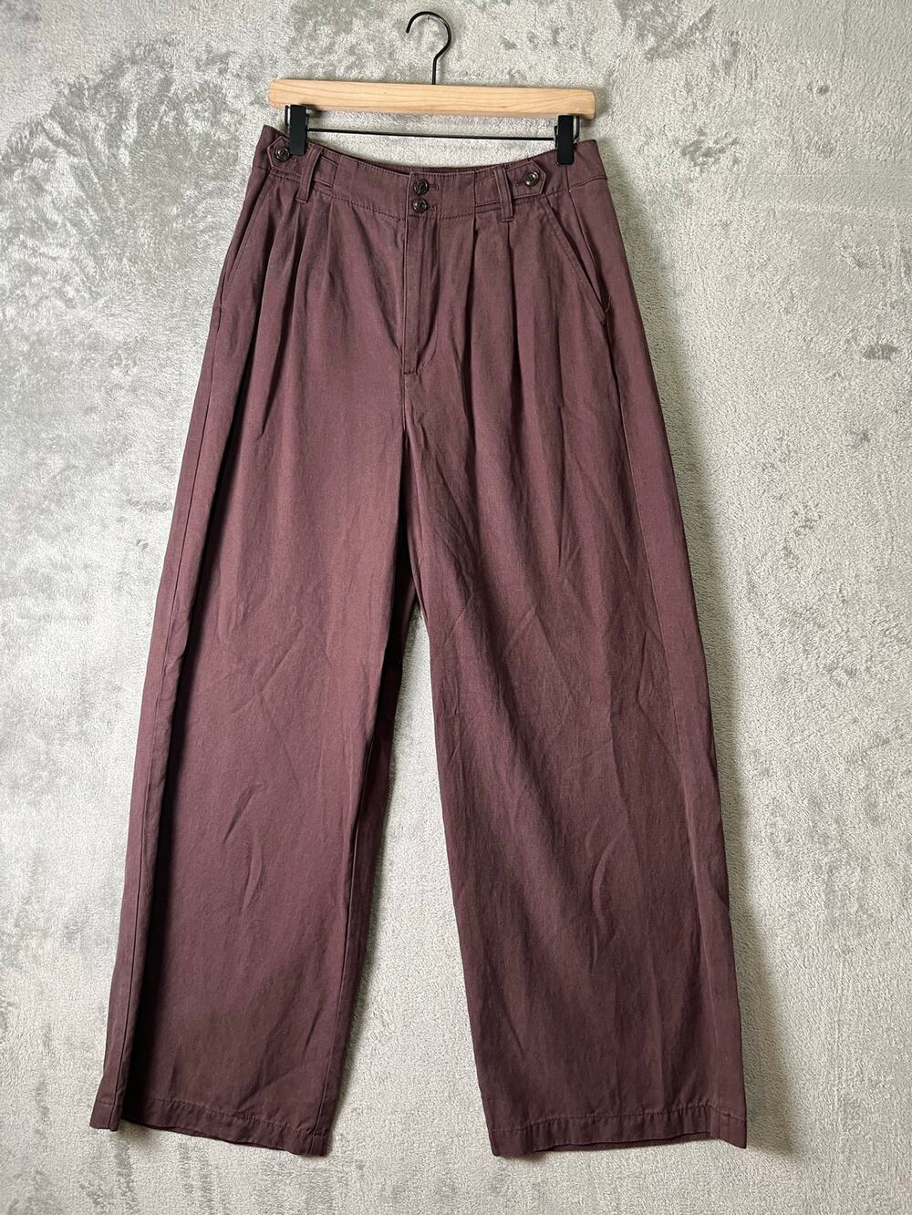 Madewell The Harlow Wide-Leg Pant Brown Pleated Size 6 Linen Blend High Rise